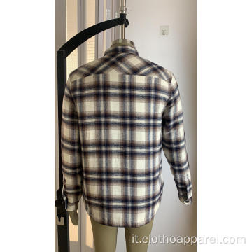 Camicia da uomo in sherpa trapuntata a quadri a maniche lunghe